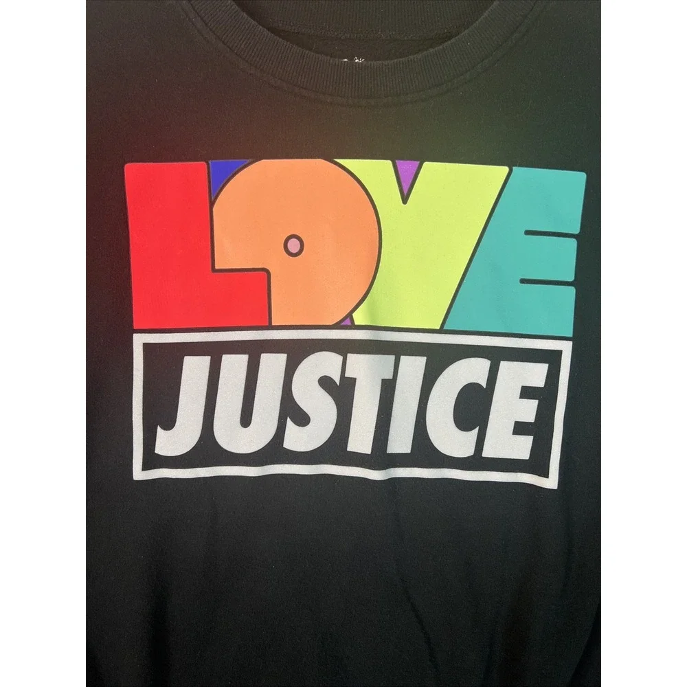 Justice Girls XL (16)  Black LOVE Rainbow Graphic Sweatshirt‎ & Jogger Pants Set